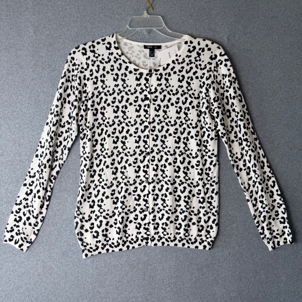MNG‎ Suit Cardigan Ontario Women's Large Leopard Print Button Front Black White